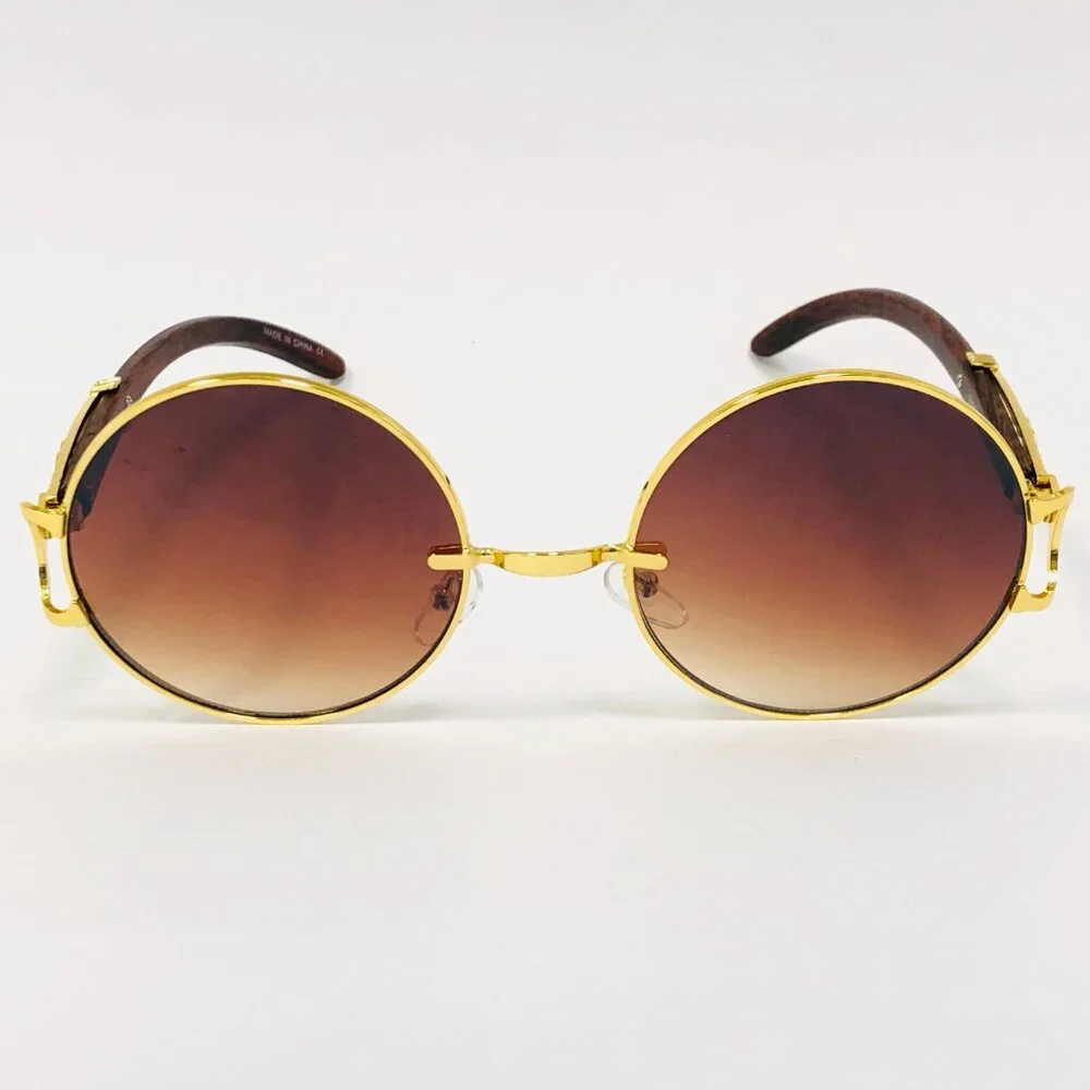 Round Brown Lens Men Sunglasses Gold Frame Street Wear Party Shades Gafas‎